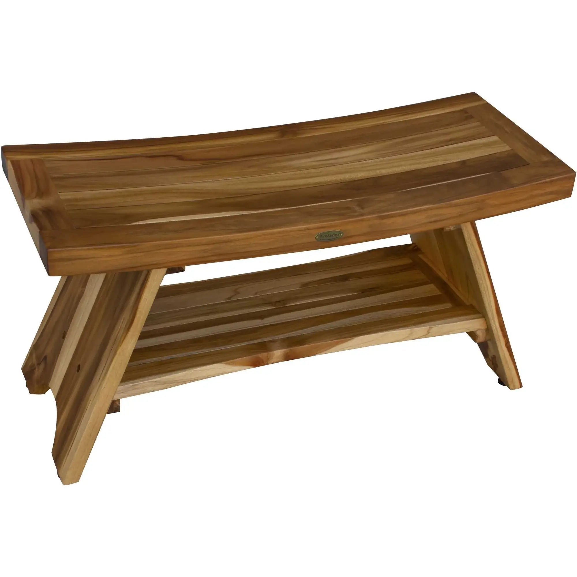 35" Teak Rectangular Shower Outdoor Bench With Shelf In Natural Finish - Homeroots - Flyclothing LLC