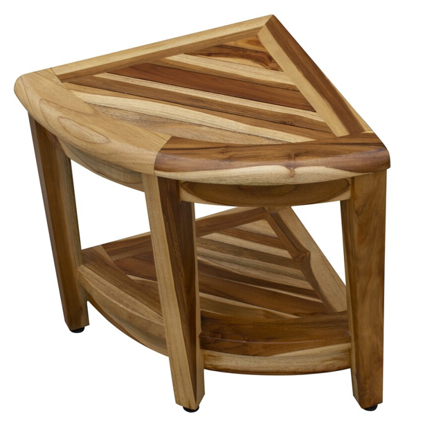 19" X 22" Natural Teak Corner Shower Bench With Shelf - Homeroots - Flyclothing LLC