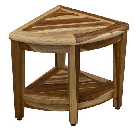 19" X 22" Natural Teak Corner Shower Bench With Shelf - Homeroots - Flyclothing LLC