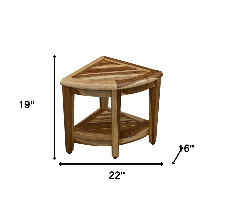 19" X 22" Natural Teak Corner Shower Bench With Shelf - Homeroots - Flyclothing LLC