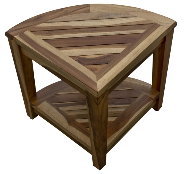 19" X 22" Natural Teak Corner Shower Bench With Shelf - Homeroots - Flyclothing LLC