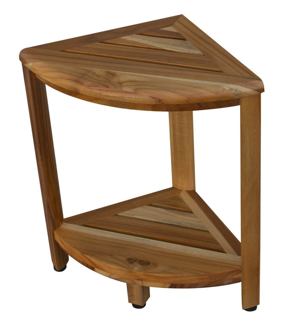 18" X 17" Brown Teak Corner Shower Bench With Shelf - Homeroots - Flyclothing LLC