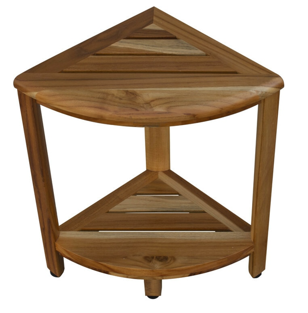 18" X 17" Brown Teak Corner Shower Bench With Shelf - Homeroots - Flyclothing LLC
