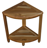 18" X 17" Brown Teak Corner Shower Bench With Shelf - Homeroots
