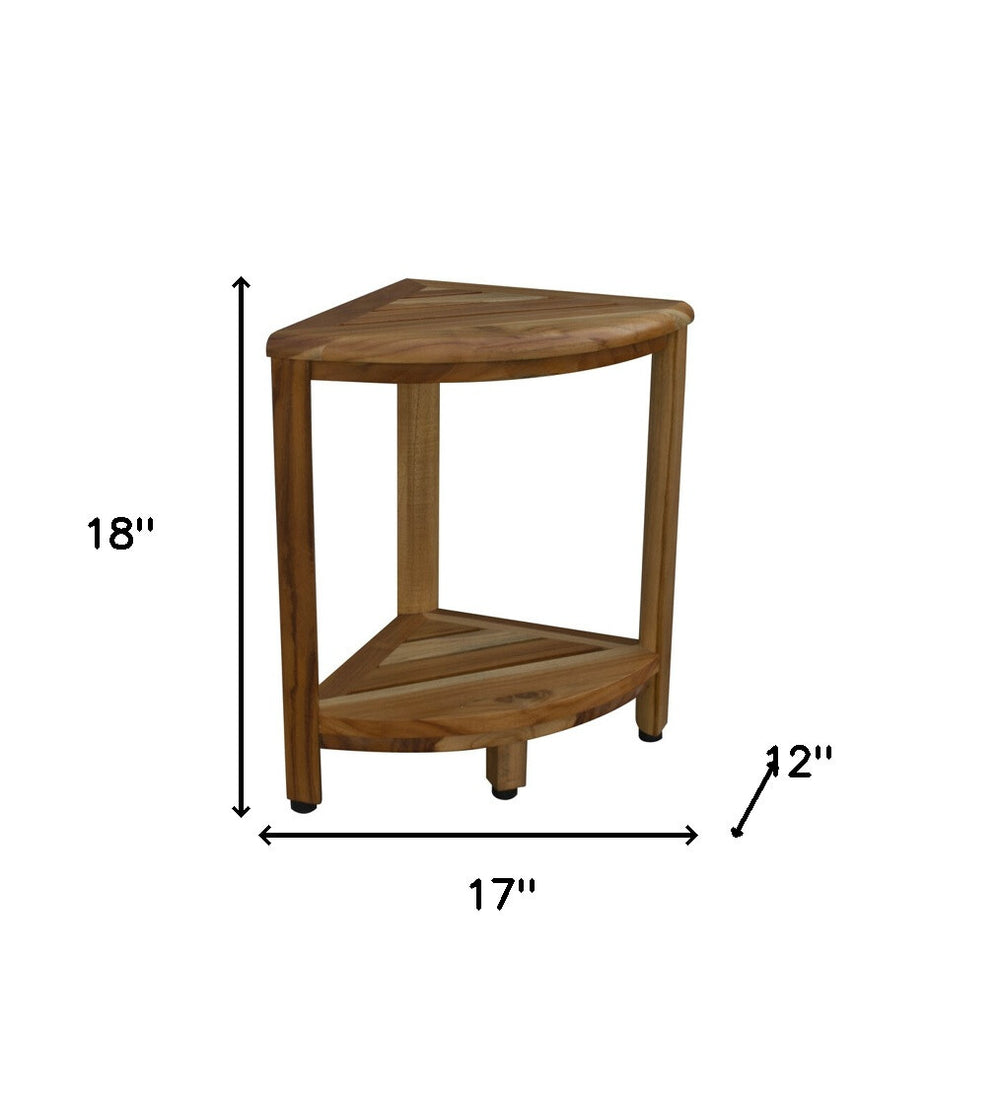18" X 17" Brown Teak Corner Shower Bench With Shelf - Homeroots - Flyclothing LLC