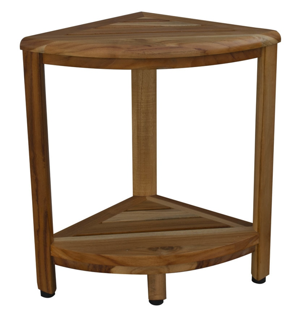 18" X 17" Brown Teak Corner Shower Bench With Shelf - Homeroots - Flyclothing LLC