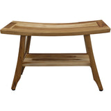 Contemporary Teak Shower Bench With Shelf In Natural Finish - Homeroots