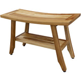 Contemporary Teak Shower Bench With Shelf In Natural Finish - Homeroots