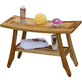 Contemporary Teak Shower Bench With Shelf In Natural Finish - Homeroots
