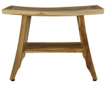 18" X 24" Natural Teak Rectangular Shower Bench With Shelf - Homeroots
