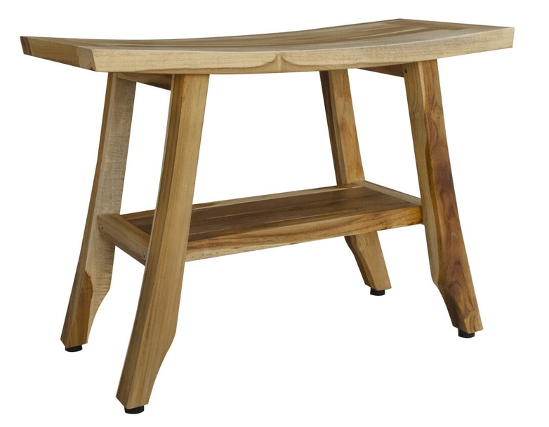 18" X 24" Natural Teak Rectangular Shower Bench With Shelf - Homeroots - Flyclothing LLC