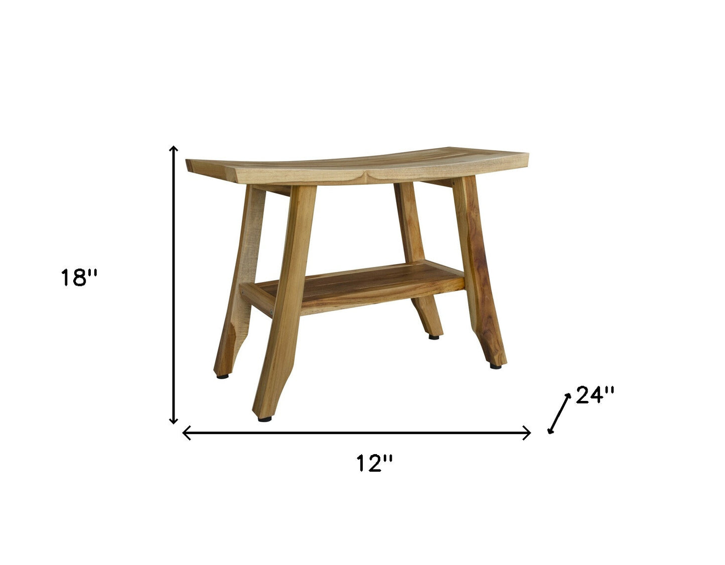 18" X 24" Natural Teak Rectangular Shower Bench With Shelf - Homeroots - Flyclothing LLC
