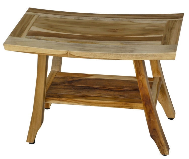 18" X 24" Natural Teak Rectangular Shower Bench With Shelf - Homeroots - Flyclothing LLC