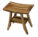 Compact Rectangular Teak Shower Outdoor Bench With Shelf In Natural Finish - Homeroots