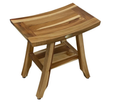 Compact Rectangular Teak Shower Outdoor Bench With Shelf In Natural Finish - Homeroots