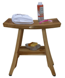 Compact Rectangular Teak Shower Outdoor Bench With Shelf In Natural Finish - Homeroots