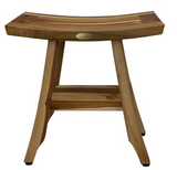 Compact Rectangular Teak Shower Outdoor Bench With Shelf In Natural Finish - Homeroots