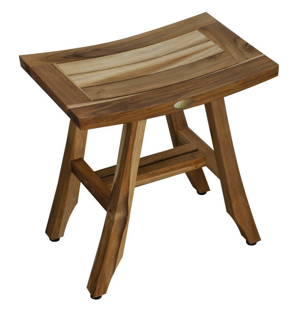 18" Teak Rectangular Shower Outdoor Bench With Shelf In Natural Finish - Homeroots