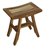 18" Teak Rectangular Shower Outdoor Bench With Shelf In Natural Finish - Homeroots