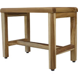 Compact Rectangular Teak Shower  Outdoor Bench With Shelf In Natural Finish - Homeroots