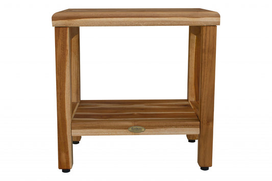 18" Contemporary Teak Shower Stool Or Bench With Shelf In Natural Finish - Homeroots