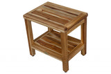 18" Contemporary Teak Shower Stool Or Bench With Shelf In Natural Finish - Homeroots