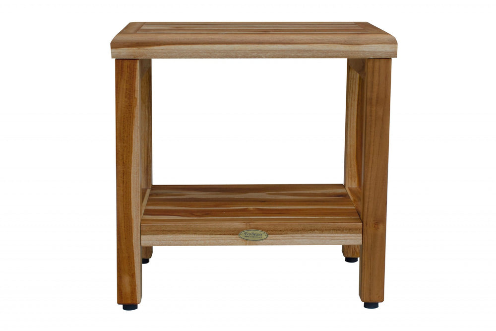 18" Contemporary Teak Shower Stool Or Bench With Shelf In Natural Finish - Homeroots - Flyclothing LLC