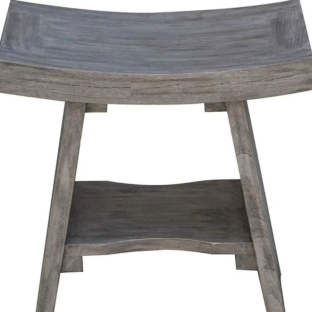 18" Gray Solid Wood Rectangular Shower Bench With Shelf - Homeroots - Flyclothing LLC