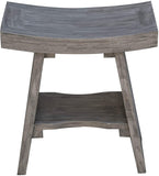 18" Gray Solid Wood Rectangular Shower Bench With Shelf - Homeroots