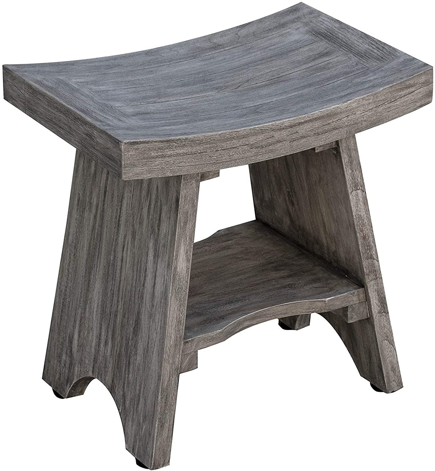 18" Gray Solid Wood Rectangular Shower Bench With Shelf - Homeroots - Flyclothing LLC