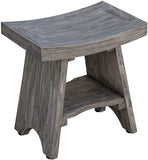 18" Gray Solid Wood Rectangular Shower Bench With Shelf - Homeroots