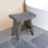 18" Gray Solid Wood Rectangular Shower Bench With Shelf - Homeroots - Flyclothing LLC