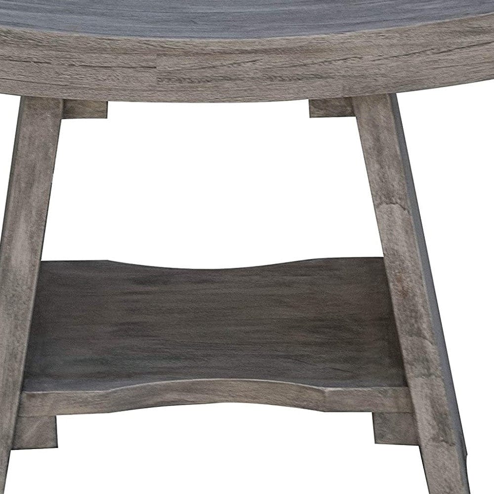 18" Gray Solid Wood Rectangular Shower Bench With Shelf - Homeroots