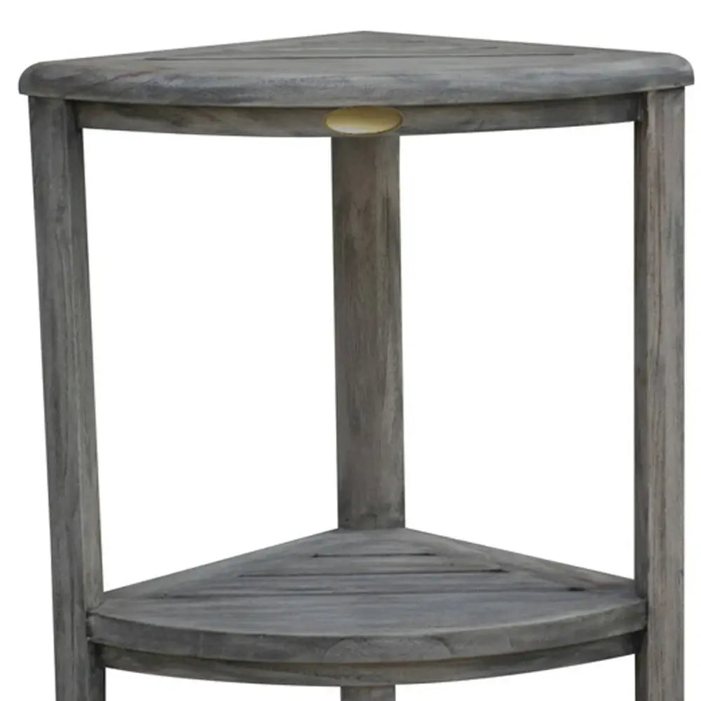 18" X 17" Antiqued Gray Teak Corner Shower Bench - Homeroots - Flyclothing LLC