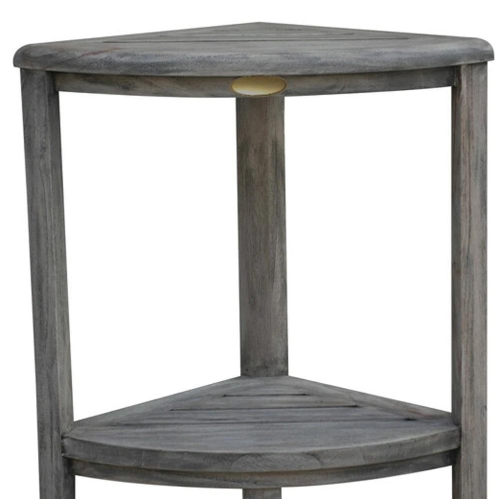 18" X 17" Antiqued Gray Teak Corner Shower Bench - Homeroots - Flyclothing LLC