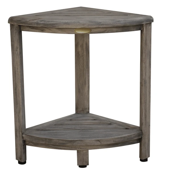 18" X 17" Antiqued Gray Teak Corner Shower Bench - Homeroots - Flyclothing LLC