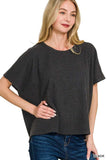 Zenana Ribbed Round-Neck Short-Sleeve Knit Top - Trendsi - Flyclothing LLC