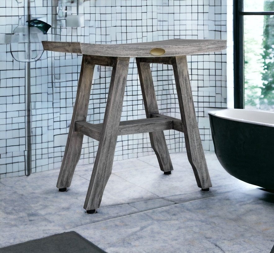 18" X 18" Antiqued Gray Solid Wood Shower Bench - Homeroots