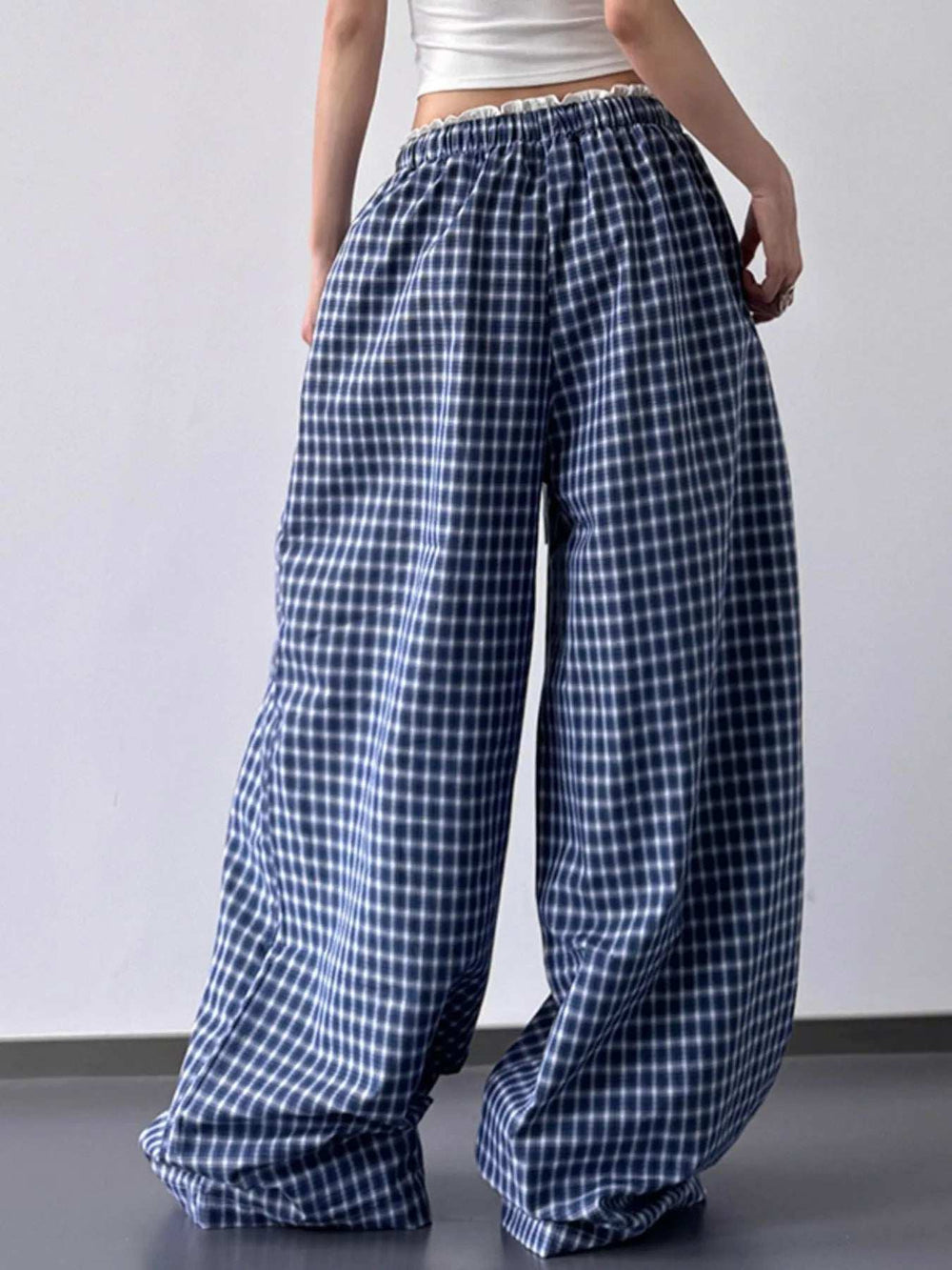 Drawstring Plaid Wide Leg Pants - Trendsi - Flyclothing LLC