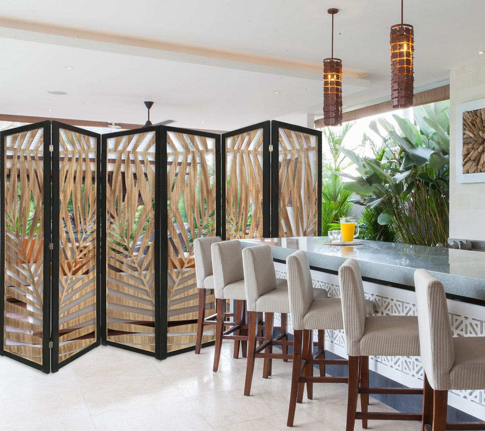 3 Panel Room Divider With Tropical Leaf Design - Homeroots - Flyclothing LLC