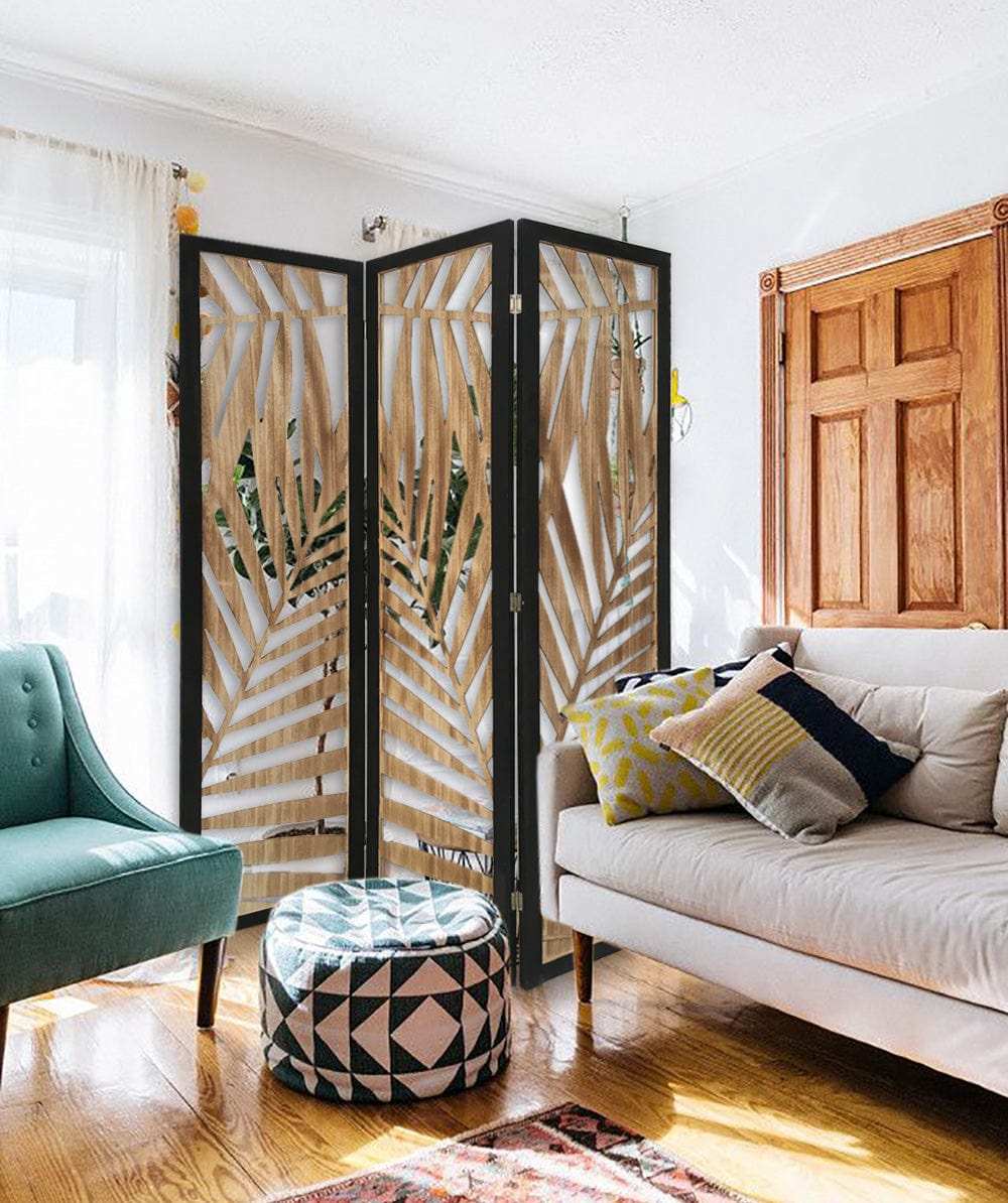 3 Panel Room Divider With Tropical Leaf Design - Homeroots - Flyclothing LLC