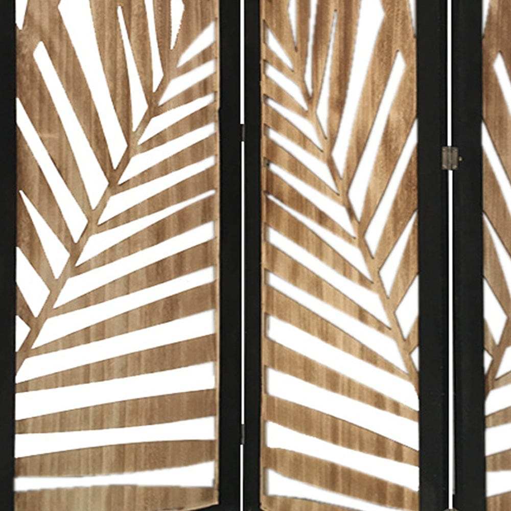 3 Panel Room Divider With Tropical Leaf Design - Homeroots - Flyclothing LLC