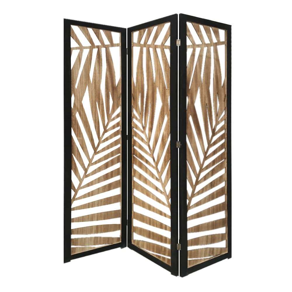 3 Panel Room Divider With Tropical Leaf Design - Homeroots - Flyclothing LLC