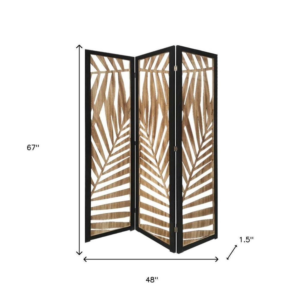 3 Panel Room Divider With Tropical Leaf Design - Homeroots - Flyclothing LLC