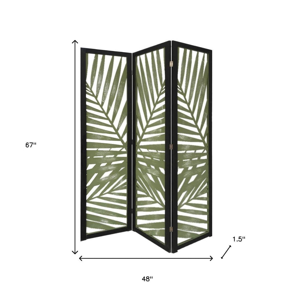 67" Green Solid WoodFolding Three Panel Screen Room Divider - Homeroots