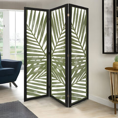 67" Green Solid WoodFolding Three Panel Screen Room Divider - Homeroots