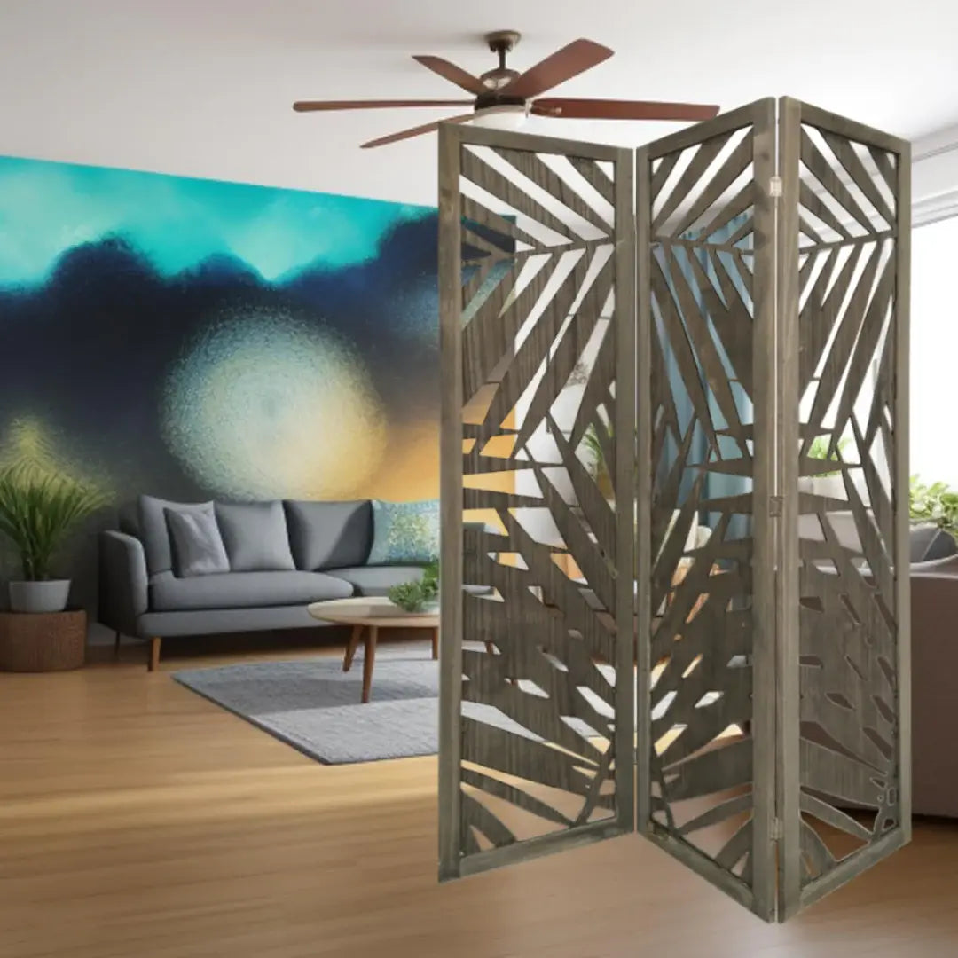 67" Gray Solid WoodFolding Three Panel Screen Room Divider - Homeroots - Flyclothing LLC