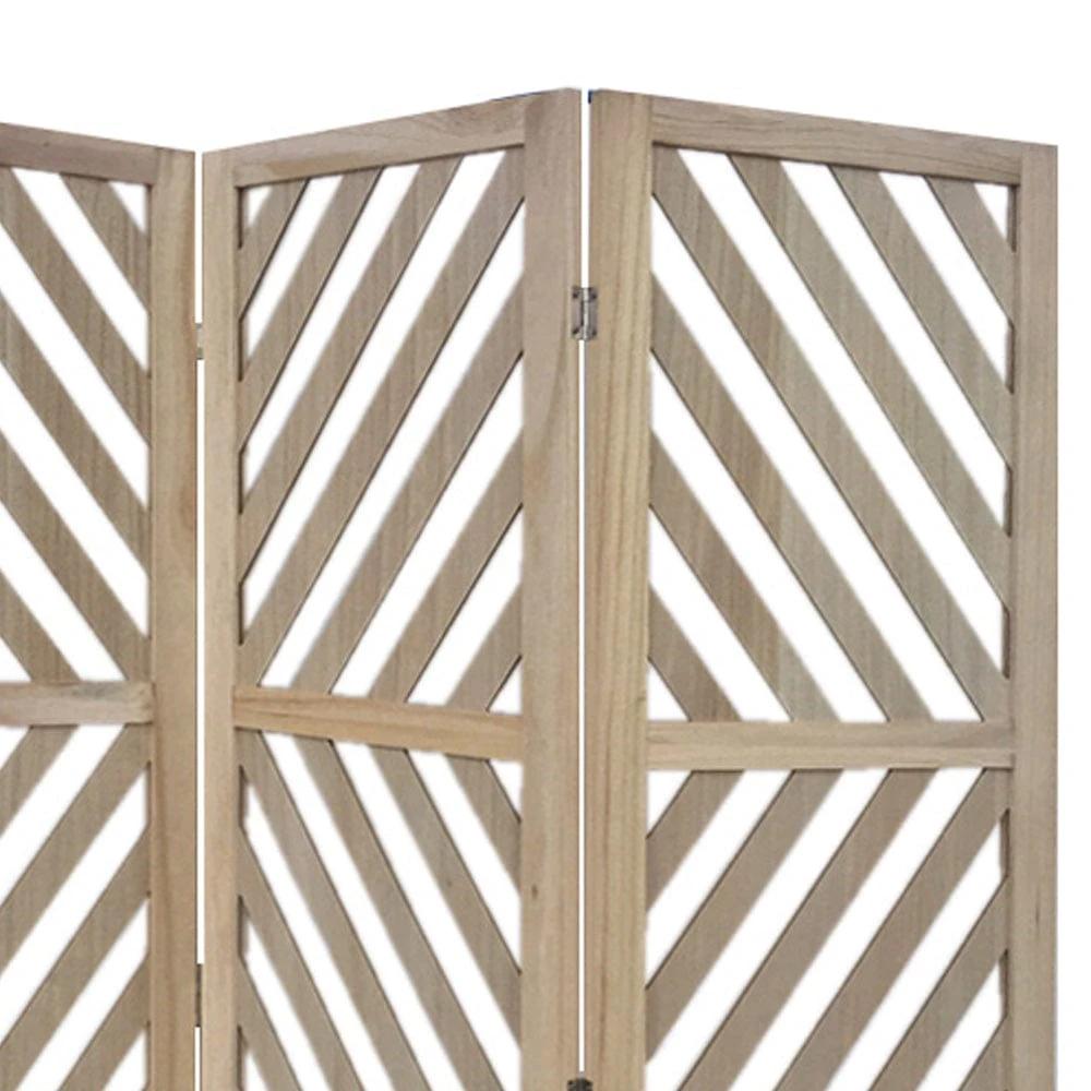 67" Brown Solid WoodFolding Three Panel Screen Room Divider - Homeroots