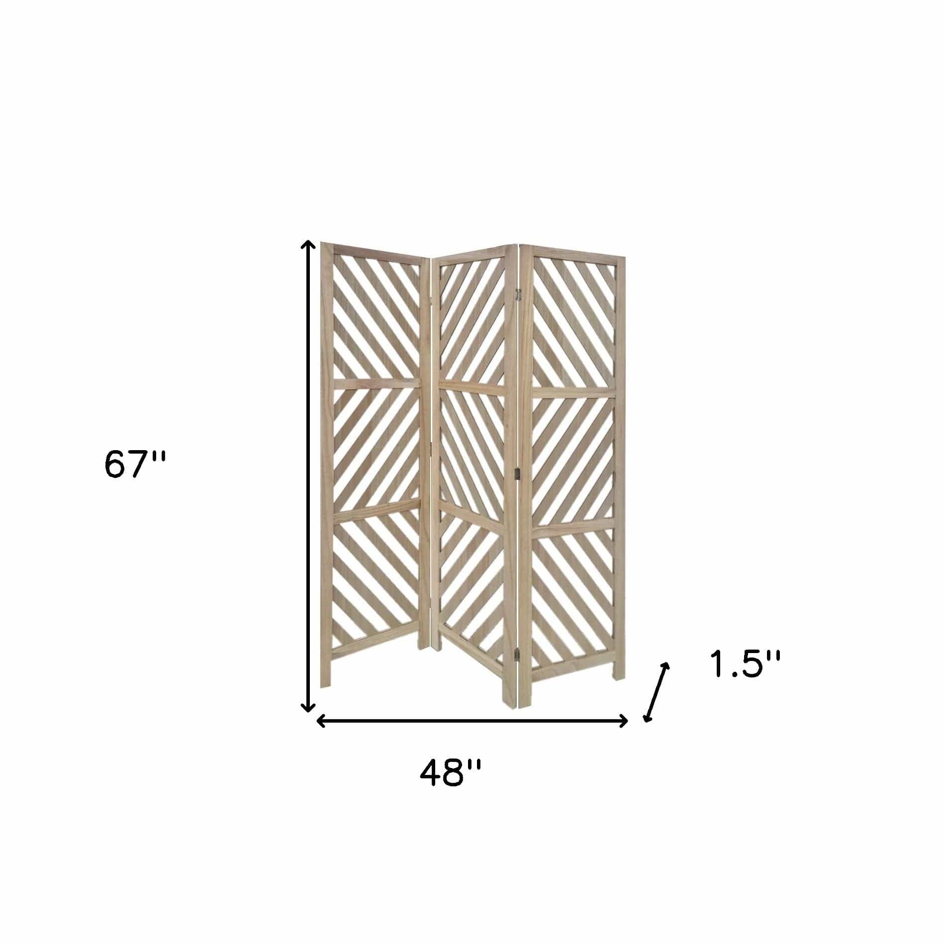 67" Brown Solid WoodFolding Three Panel Screen Room Divider - Homeroots - Flyclothing LLC