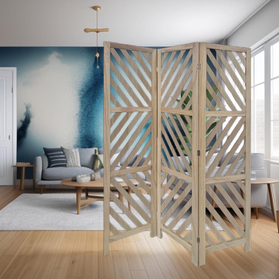 67" Brown Solid WoodFolding Three Panel Screen Room Divider - Homeroots - Flyclothing LLC